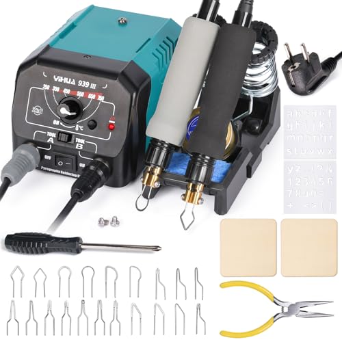 YIHUA 939-III Kit Pirografo Per Legno 2 Penna Pirografica con Pennino a Filo 2-IN-1 con 20 punta a filamento(EU PLUG)