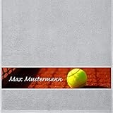 Manutextur Handtuch mit Namen - personalisiert - Motiv Sport - Tennis - viele Farben & Motive - Dusch-Handtuch - hellgrau - Größe 50x100 cm - persönliches Geschenk mit Wunsch-Motiv und Wunsch-Name