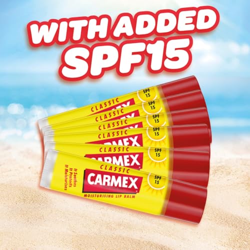 Carmex Classic Lip Balm Stick Set for Smooth, Soft Lips | SPF 15 Sun Protection | Soothes & Protects Sun-Exposed Lips | Intensely Hydrating Summer Lip Care Formula | Travel-Friendly (Pack of 6)