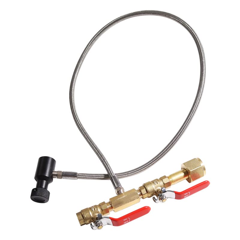 TUXING CO2 PCP Refill Adapter Filling Station Connector Kit, CGA320 and G1/2-14 CO2 Dual Valve Bottle Refill Station with 36 inch Braided Hose for CO2 Tanks