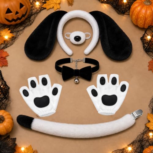 CaeyBrye 6PCS Puppy Dog Costume Set for Adults, Puppy Dog Ears Headband, Paw Gloves, Dog Nose, Tail, Bow Tie & Bell Collar, Halloween Dog Cosplay Costume Accessories - image 5
