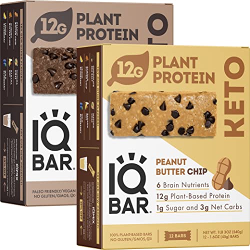 Iqbar Brain And Body Keto Protein Bars - Chocolate Sea Salt And Peanut Butter Chip - 12 Count Energy Bars - Low Carb Protein Bars - High Fiber Vegan Bars Low Sugar Meal Replacement Bars #TOP6