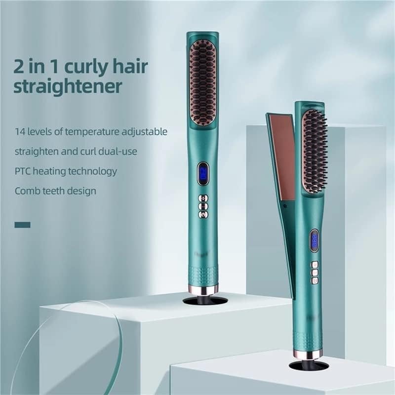 Plancha para el cabello multifuncional con calefacción PTC rápida, ajustable, con revestimiento de turmalina y cerámica, para alisar y rizar, con peine y cepillo miniatura 2
