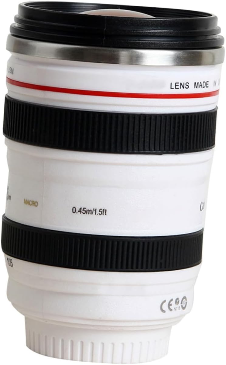 Mikikit Creative Camera Lens Water Cup Stylish White Container for Home Office and Hotel Durable Design Great Idea Fun and Attractive Drinkware