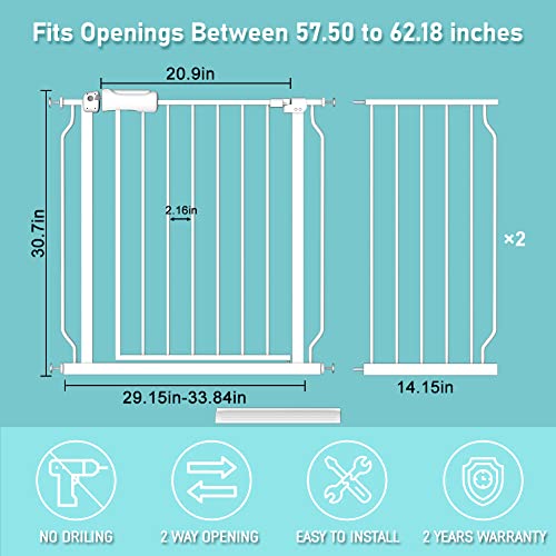 Waowao Extra Wide Baby Gate Easy Walk Thru Pressure Mount Auto Close White Metal Child Dog Pet Safety Stairs,Doorways,Kitchen 24.02-81.50Inch #TOP4