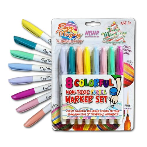 The Eggmazing Egg Decorator The Original EggMazing Easter Egg - Treemendous Christmas Tree Ornament Decorator - Replacement 8 Colorful Non-Toxic Marker Set (Pastel) - Packaging May Vary Ages 3 and Up