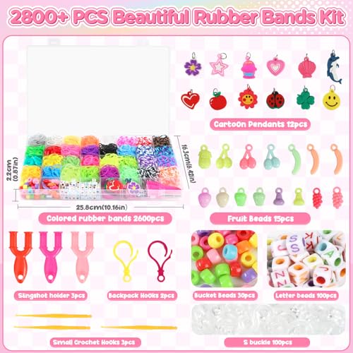 URMYWO 2600+ Loom Bänder Set, 32 Farben Loom Bänder Zubehör, Bunte Gummibänder Loops, Gummis Set für Armbänder, Kinder Anfänger Basteln DIY, Geschenk für Mädchen