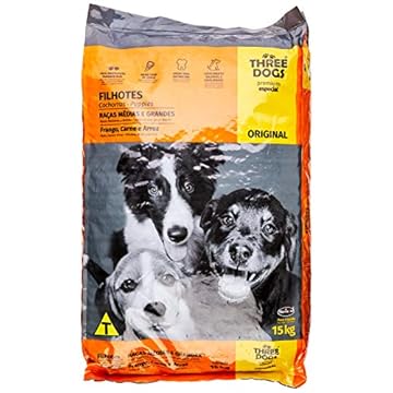 A Ração Three Dogs Original Frango, Carne e Arroz para Cães Adultos Raças Médias e Grandes Biofresh Para Todas Médio Filhotes, Sabor Frango 15kg