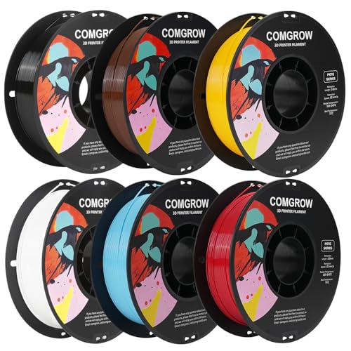 Comgrow PETG 3D Printer Filament 1.75mm, Dimensional Accuracy +/- 0.02 mm, Fit Most 3D Printers Black/White/Reddish-Brown/Light Blue/Yellow/Red