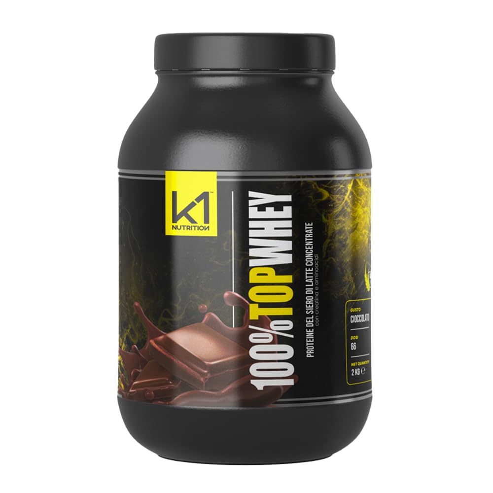 100% Top Whey 2Kg - Proteine in Polvere con Creatina - Whey Protein - Proteine del Siero del Latte con Creatina, Taurina e Aminoacidi - Gusto Cioccolato
