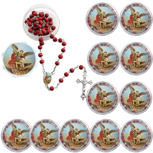 St Michael Rosary Favor (12 PCS) San Miguel Baptism Rose Petal Wood Scented Beads Gift box