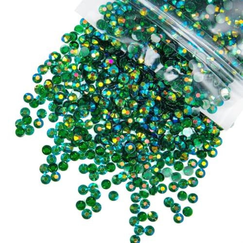 qiipii 1550PCS 5mm Transparent Emerald Green AB Resin Rhinestones for Crafting Clear Dark Green Flatback Jelly Stones SS20 Diamonds Gems Charms for Nails Face Eyes Makeup Tumblers Bottles Crafts Shoes
