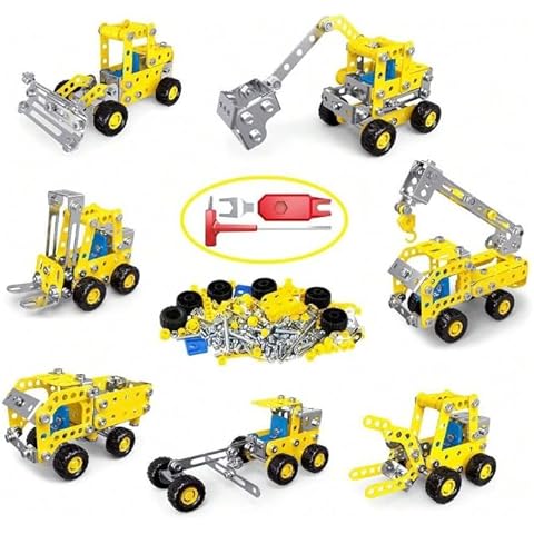 Hhobby Stars 180 Pcs STEM Building Toys for 4 5 6 7 8 9 10 11 12 Year Old Kids Boys Girls, 7 in 1 Learning Excavator Construction Toys Game, Small Particle Assembling Educational Puzzle Toy Cover