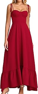GLNEGE Women's Summer Spaghetti Strap Maxi Wedding Guest Dress Smocked Ruffle Tea Party Dresses Flowy A Line Sundress
