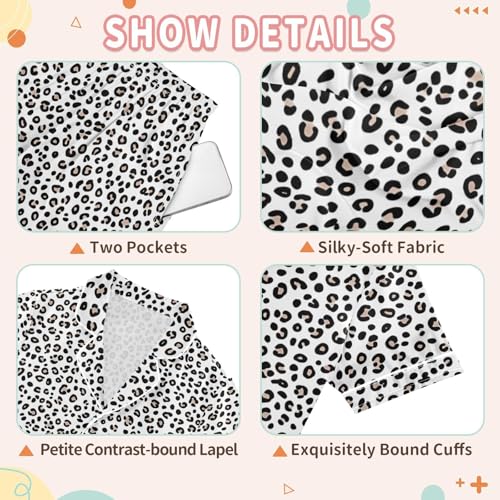 White Leopard Print Summer Pajamas Set Soft Satin Pjs Sets 2 Piece Short Sleeve Sleepwear Casual Clothes3