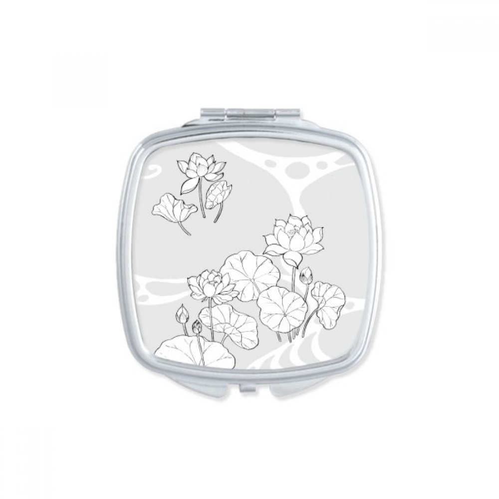 Miroir de maquillage compact lotus avec loupe de poche carrée pour retouches maquillage voyage