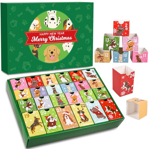 iZoeL Hunde Adventskalender 2024, Adventskalender für Hundeliebhaber, Leerer Adventskalender zum Selbstbefüllen, Weihnachtskalender für Haustiere, zum Befüllen von Snacks und Spiezeug,kleine Geschenk