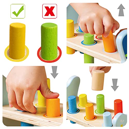 Dorjee Wooden Pegs Hammer Toy For Toddlers 1-3, Pounding Bench With 6 Colorful Wooden Pegs And A Toy Hammer, 1 Year Old Montessori Educational Toy For Early Development, Elephant #TOP2