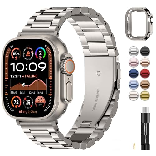 Image of Fullmosa Metal Band with Case for Apple Watch 49mm Ultra 3 2 1 | Stainless Steel Strap for Men Women Professional Office Starlight