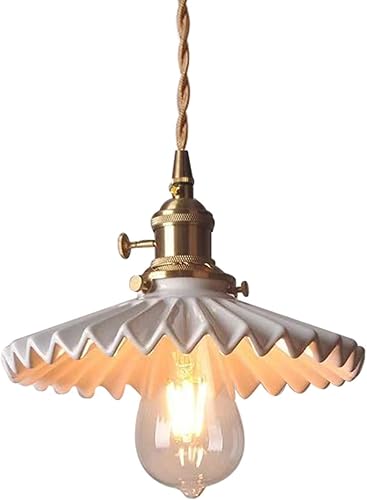 Lámpara colgante de cerámica vintage moderna luces colgantes blancas luz colgante festoneada cerámica sombra oro latón luces colgantes cable