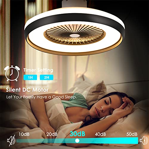 Humhold Bladeless Ceiling Fan With Light 24", Modern Low Profile Ceiling Fan Smart Led Dimmable Lighting, Enclosed Ceiling Fan Flush Mount Remote & App Control #TOP5