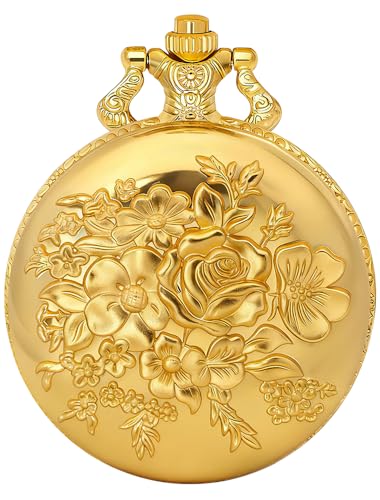 Tiong Pocket Watch Flower 3D Pattern Vintage Quartz Pocket Watches