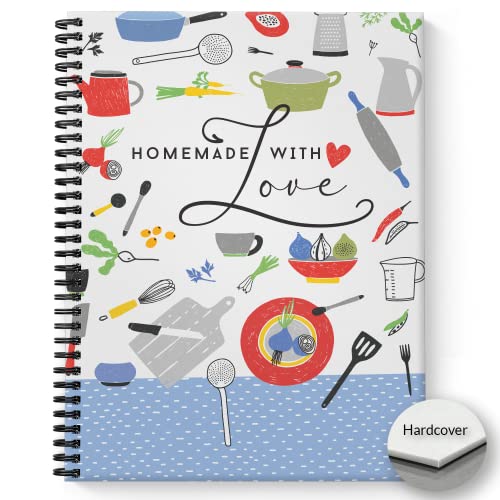 Gotcha Covered Notebooks Hardcover Homemade With Love 8.5" X 11" Spiral Recipe Notebook/Journal, 120 Recipe Pages, Soft Touch Matte Laminated Cover, Black Wire-O Spiral. Made In The Usa #TOP1