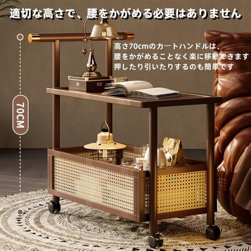 YQW サイドテーブル キャスター付きワゴン 収納ラック 収納ワゴン 可移動 ベッド横 北欧風 大容量バスケット リビング 書斎 コンパクト収納 組立簡単 (ブラウン,長さ50CM) [4]