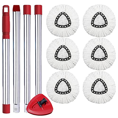 6+1 Pack with Handle Compatible with Mop-Head-Replacement Easywring 1 Tank System with Spin Mop Heads Replacements Microfiber, with 1 Rotating Mop Base, Easy Cleaning Floor Mop Head, White