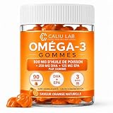CALIU GUMMY | Oméga 3 Gummies 500 mg Huile de Poisson | 250 mg DHA + 125 mg EPA | 90 Gommes 3 Mois | Oméga 3 DHA EPA Haute Concentration | Cœur, Cerveau & Vision | Saveur Orange | Sans Sucre
