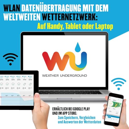 Foto von Sainlogic Profi WLAN Wetterstation - WiFi Internet Funk Wetterstation mit Außensensor, Regenmesser, Wettervorhersage,Windmesser, Farbdisplay, Wunderground