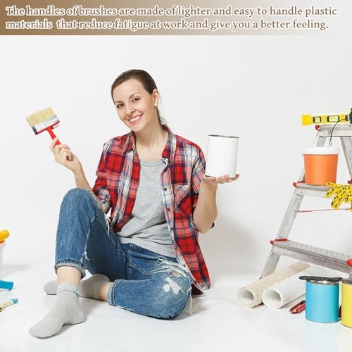 4 Stück Flächenstreicher, 120mmx30mm Kunststoffborsten Wandpinsel Lasurpinsel Groß Pinsel Flachpinsel Set Malerpinsel Breit Malerbürste für Wand Möbel Zaun Holz Malen