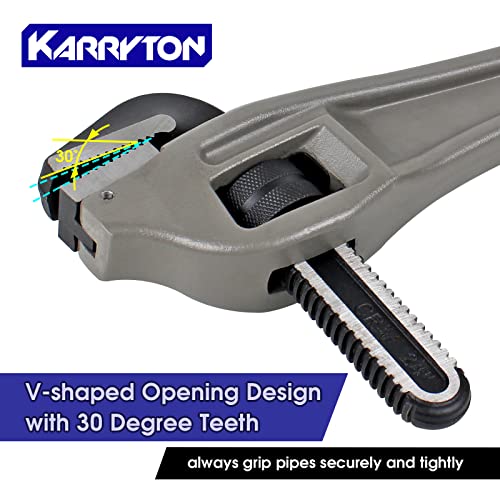 Karryton 24 Inch Aluminum Offset Pipe Wrench, 4"/101Mm Adjustable Jaw Capacity, Heavy Duty Alum Handle Plumbers Wrench With Drop Forged Steel Jaw(Cr-V), Perfect Plumbers Tool Exceed Ggg Standard #TOP3
