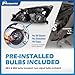 KarSpareHub Headlights Assembly for 2003-2007 Honda Accord Sedan/Coupe, 2005-2007 HYBRID Coupe OE Headlamp, Chrome Housing Amber Reflector Left+Right Side