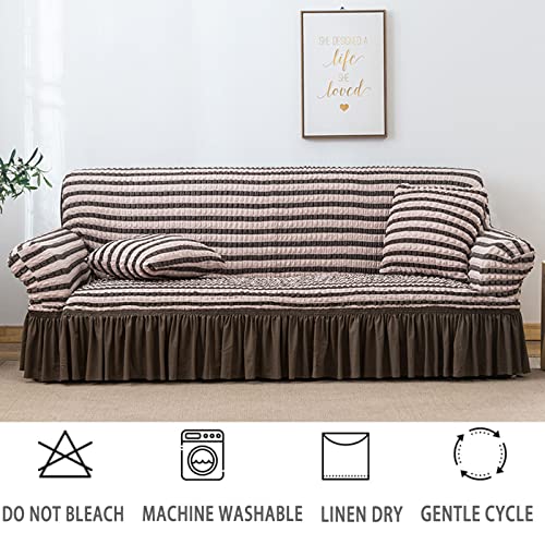 Jeloris Stretch Loveseat Slipcover Easy Fitted Sofa Couch Cover With Skirt, Durable Washable Universal High Elastic Furniture Protector For Kids, Pets (Medium, Striped Brown) #TOP4