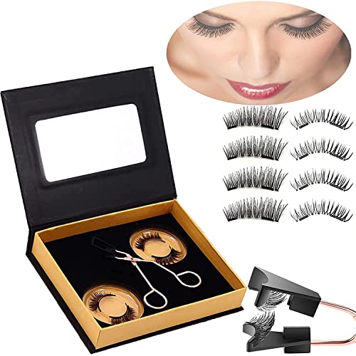 2Pair Magnetic Eyelashes without Eyeliner, Reusable Magnetic Eyelash Kit Dual Magnetic Eyelashes Dual Magnetic Lashes, Magnetic Eyelashes Natural Look (Natural and Bushy)