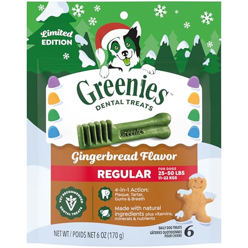 Image of Greenies Regular Natural Dental Dog Treats, Gingerbread Flavor, 6 Count