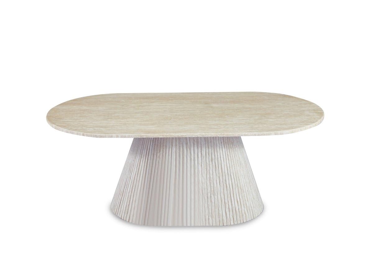 DecoInParis Table Basse Ovale en marbre Composite Beige Tiana