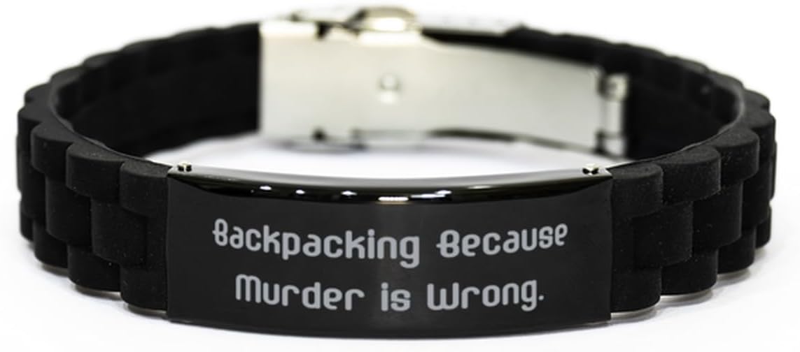 Backpacking. Backpacking Black Glidelock Clasp Bracelet, Brilliant Backpacking Gifts, Engraved Bracelet For Friends from Friends, Backpacking birthday gift ideas, Unique backpacking birthday gifts,