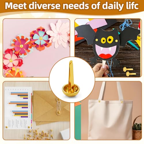 JYNXOR 300 Stück Goldene Musterbeutelklammern, Metallklammern für Scrapbooking, Rundkopfklammern, Bastelzubehör für Heimwerker