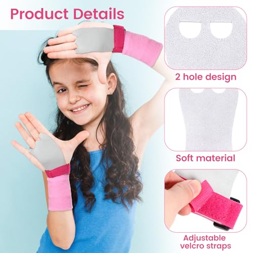 AOZUO 4 Gymnastics Gloves for Bars Girls, Gymnastics Grips Wristbands Sets Pink Black Gymnastic Hand Grips with Wristbands Gymnastic Bar Palm Protection Wrist Support for Kids Workout Exercise(S)