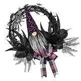 Peyton 20Inches Halloween Wreath,Gnome Wreath with Black Artificial Roses and Naughty Spider,Small B