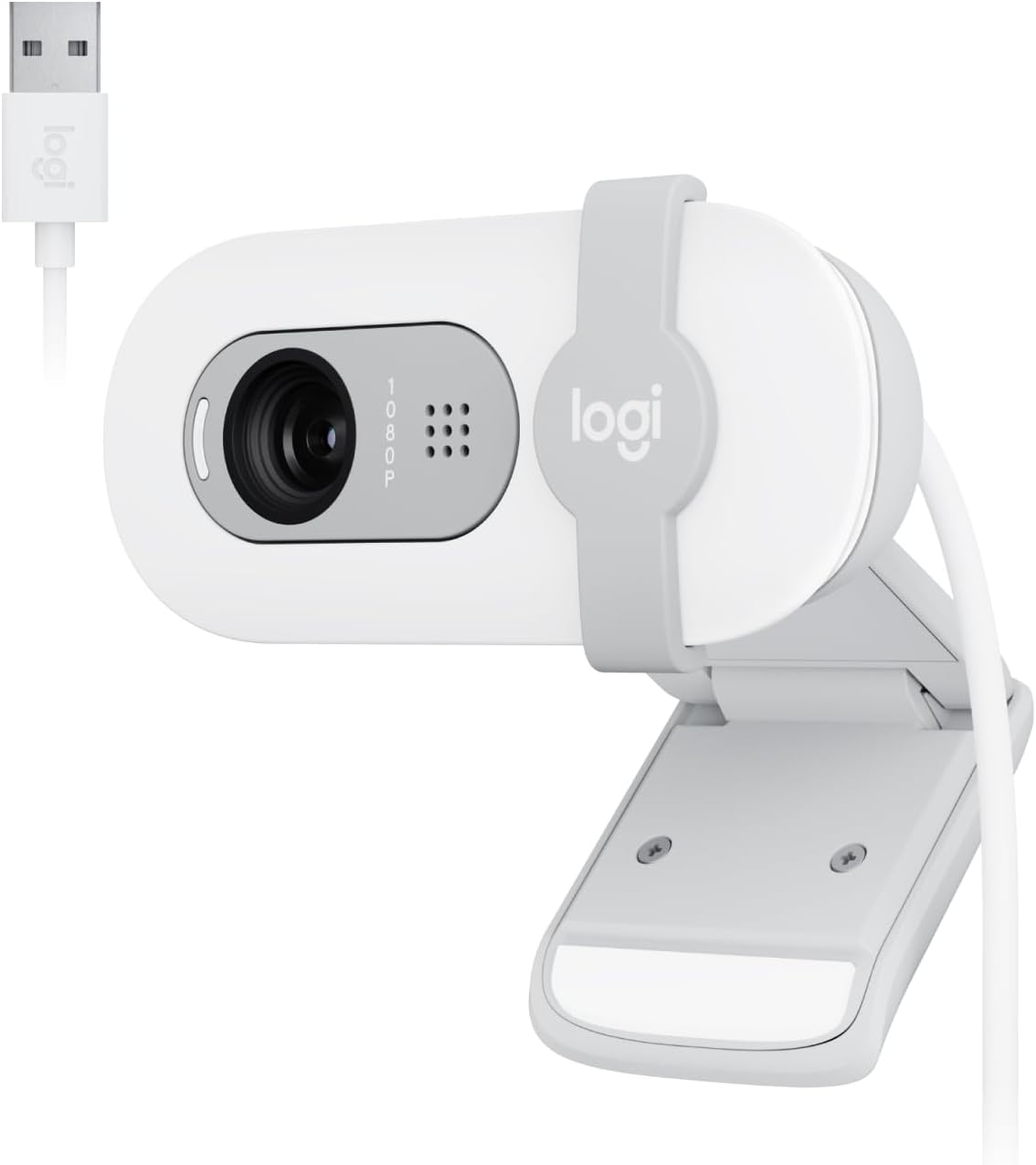 Webcam Full HD Logitech Brio 100 com Microfone Integrado, Proteção de Privacidade, Correção Automática de Luz e Conexão USB-A – Branco