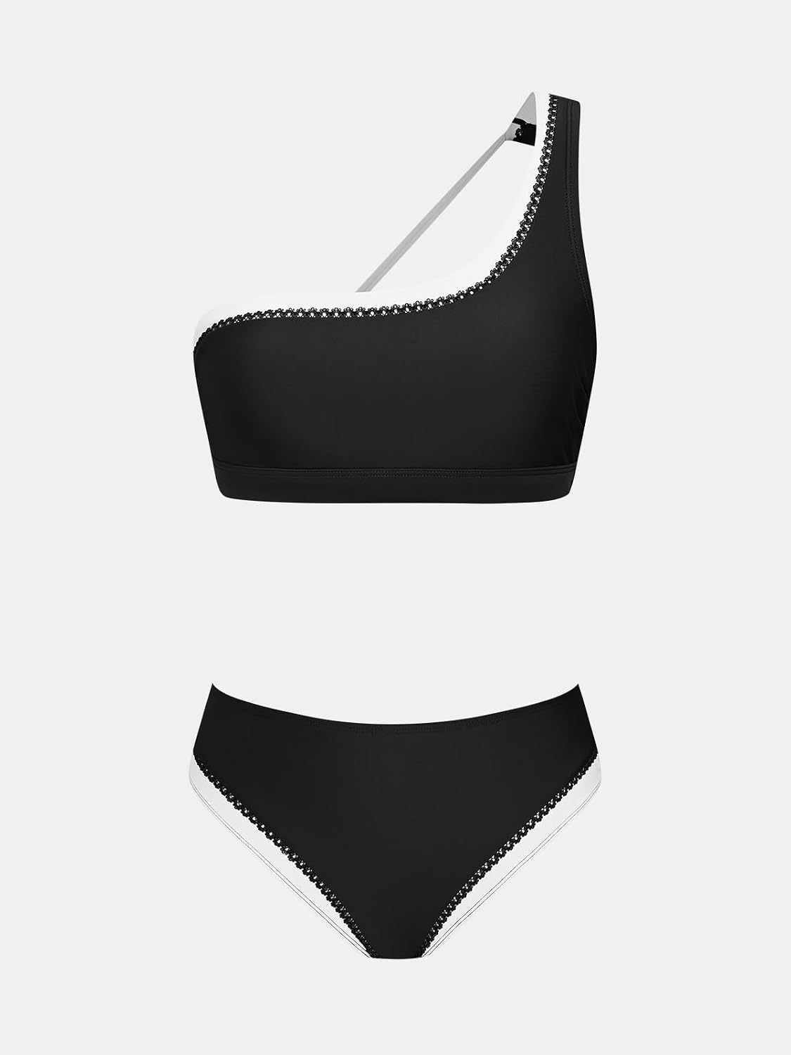 CUPSHE Women's Bikini Set One Shoulder Color Block Two Piece Swimsuit | Bathing Suit, Swim Suit, Color Block, Removable Soft Cups, Asymmetrical, Adjustable Strap, Moderate Coverage, Beach Vacation
