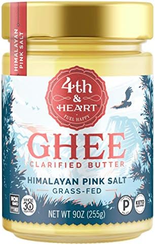 4th & Heart Himalayan Pink Salt Grass-Fed Ghee, 9 Ounce, Keto Pasture Raised, Lactose and Casein Free, Certified Paleo
