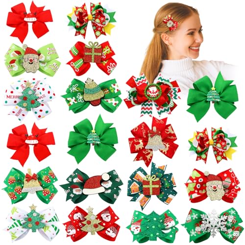 Wavyknot 20 Pcs Christmas Hair Bow Clips Christmas Hair Accessories for Women Red and Green Santa Tree Bow Hairpins Boutique Bowknot Alligator Clips for Women Xmas Party Holiday Gifts