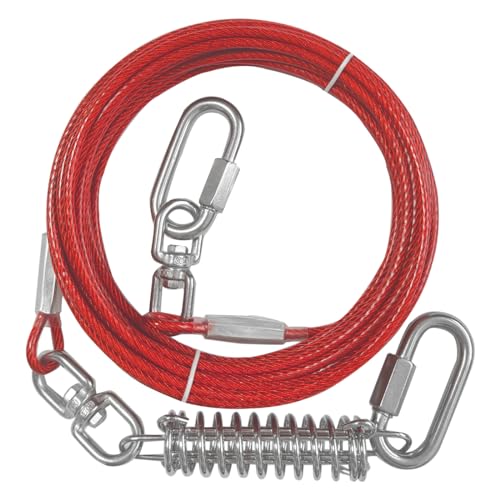 Miao Chuai Cable de amarre para perro, cable de perro de 10/15/20/30/40/50 pies con gancho giratorio y resorte de choque, correas de perro resistentes para patio al aire libre y camping, camino de