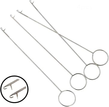 4 Pieces Needle Hook, Latch Hook Supplies, Tongue Crochet Tool, Sewing Loop Turner Hook with Latch for Fabric Tube Straps Belts Strips DIY Accessories Bent Latch Crochet