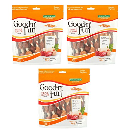 Good'n'Fun Triple Flavored Rawhide Kabobs Chews for Dogs, 12 Oz
