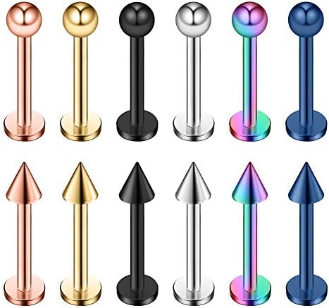 VFUN 16G Stainless Steel Labret Studs Monroe Lip Rings Retainer Cartilage Tragus Nail Conch Helix Earring Barbell Piercing Jewelry with Clear Diamond CZ for Women Men